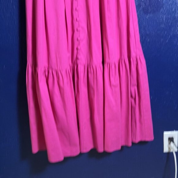 Lulus Blissful Afternoon Hot Pink Linen Tie-Back Midi Dress L Summer Lined - Picture 5 of 13